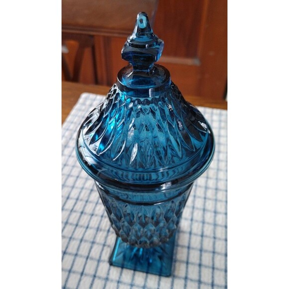 vintage MCM Teal glass covered compote Hanukkah Gift Idea Christmas gift Idea - Picture 1 of 5